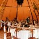 fine dining set up under wedding tent